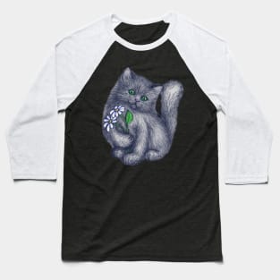 Cute Kitten with Daisies Baseball T-Shirt